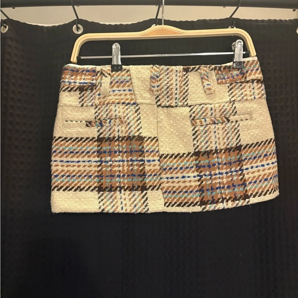 Free People We The Free Mille-Fleurs Plaid Micro Skirt Size 2 Ivory Combo NWT